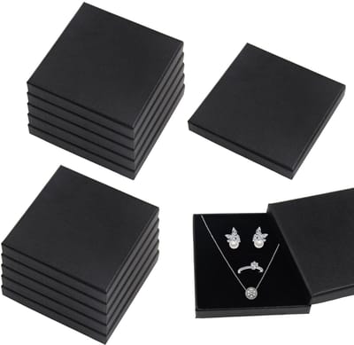 Dailygoods- Sieradenkistje 12 stuks - Zwart - Schuimkussen - Vierkante sieradenopslag - 9 x 9 x 1,5 cm - Geschikt voor oorbellen/halskettingen/armbanden - Sieradenbox