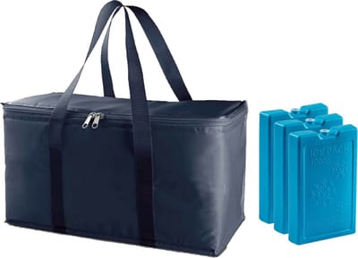 Grote isolatie koeltas blauw 39 x 22 x 19 cm met 3x stuks blauwe koelelementen van 1000 gram