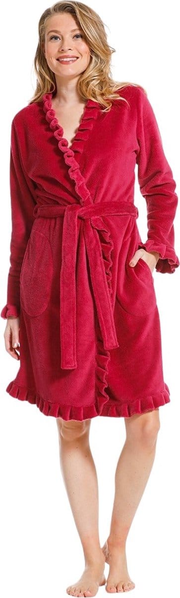 Roze fleece badjas sierlijk - dames badjas - Pastunette - kort model - maat S (36/38)