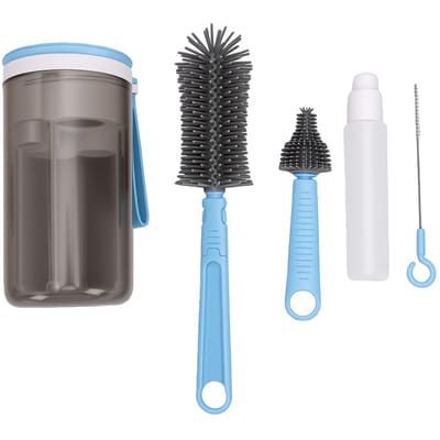 3-in-1 Reis Babyfles Borstel Set Magnetisch Droogrek Babyfles Borstel Kit voor Reizen Blauw gray