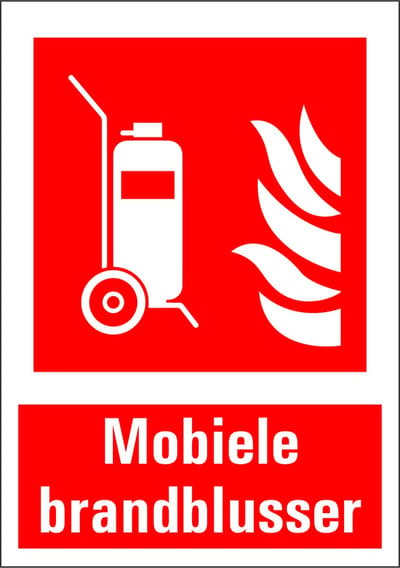Mobiele brandblusser sticker met tekst 210 x 297 mm