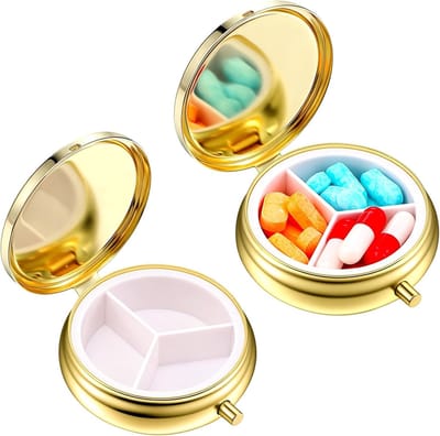 Draagbare pillendozen set van 2, waterdichte medicijndozen met spiegel voor vitamines en supplementen, ideaal voor onderweg