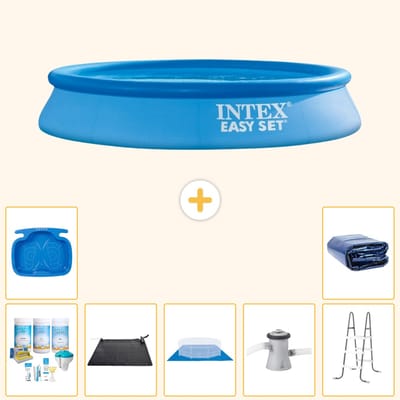 Intex Rond Opblaasbaar Easy Set Zwembad - 305 x 61 cm - Blauw - Inclusief Onderhoudspakket - Solar Mat - Grondzeil - Zwembadfilterpomp - Voetenbad - Ladder - Solarzeil - 8-delig
