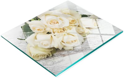 Decoratieve snijplank van gehard glas met witte rozen, 60x52 cm
