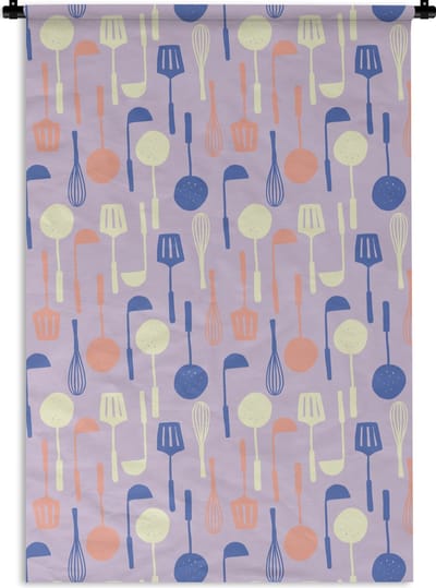 Wandkleed - Wanddoek - Patronen - Keukengerei - Spatel - Garde - 120x180 cm - Wandtapijt