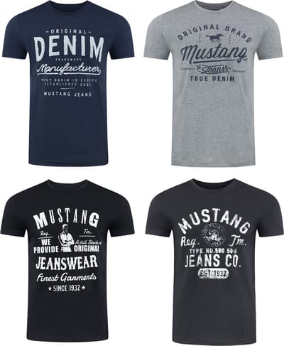 Mustang Heren T-Shirt 4-pack Mustang heren-T-shirt regular fit Veelkleurig M Ronde Hals Volwassenen Opdruk Print Shirts