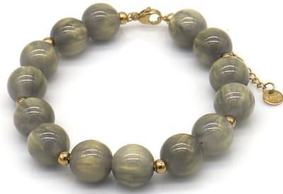 Armband - RVS en acryl kralen - grijs - dames