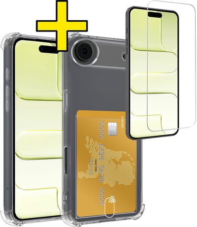 Hoesje - Geschikt voor Apple iPhone Air - Met Screenprotector - En Pashouder - En Kaarthouder - Telefoon Hoes Shockproof - Siliconen Case - Back Cover - Shock Proof - Pasjes Houder - Telefoonhoesjes - Transparant