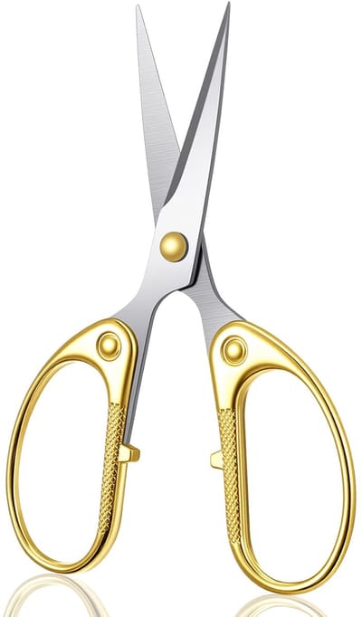 Dailygoods - Knutselschaar voor volwassenen, 12,2 cm, gouden schaar, roestvrij staal, kantoorschaar, robuuste borduurschaar met dubbelzijdige comfortgreep, draadschaar, scherpe knutselschaar voor kantoor, thuis
