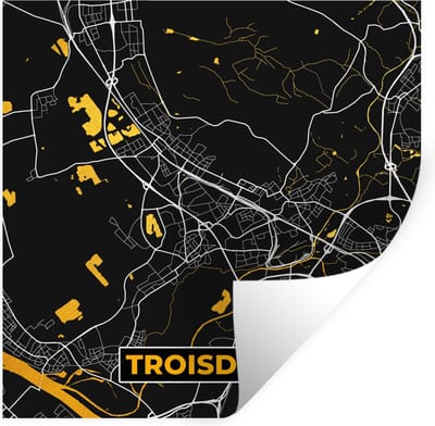 Muurstickers - Sticker Folie - Goud – Duitsland – Plattegrond – Gold – Stadskaart – Kaart – Troisdorf - 100x100 cm - Plakfolie - Muurstickers Kinderkamer - Zelfklevend Behang XXL - Zelfklevend behangpapier - Stickerfolie