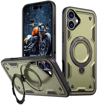 Magsafe Hoesje Geschikt voor iPhone 16 Plus Hoesje Olijfgroen - Armor Hoesje met Met Draaibare Ring Houder