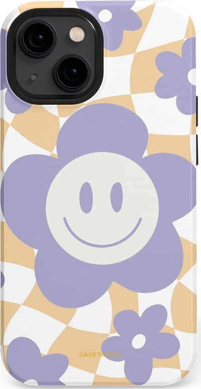 Casetastic hoesje geschikt voor Apple iPhone 13 mini - MagSafe - Dubbellaagse bescherming - Madeliefjes magie - Fashion Case - Lila Wit Zand Lichtgrijs