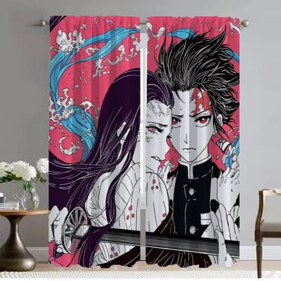 Shades Demon Slayer Rideaux occultants 2 pièces Rideau de salon Rideaux pour chambre Décoration d'Halloween Cloison Cuisine W50xH70cmx2pcs-CL