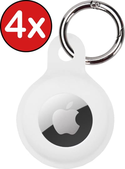 Hoesje Geschikt voor Apple AirTag Sleutelhanger Hoesje Siliconen Hanger - Hoesje Geschikt voor Apple AirTag Hanger Sleutelhanger Hoesje - Wit - 4 PACK