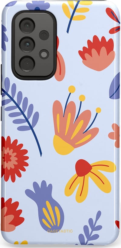 Casetastic hoesje geschikt voor Samsung Galaxy A53 (2022) 5G - Dubbellaagse bescherming - Bloemenwind - Fashion Case - Lichtblauw Terracotta Geel