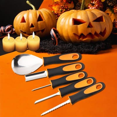 Kit de Sculpture de Citrouille d'Halloween 11 Pièces avec Sac de Transport Outils Professionnels en Acier Inoxydable Coupe Professionnelle de Citrouille Type 2 brown