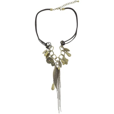 Behave – Ketting vintage goudkleur – 50 cm met donker bruin leren koord