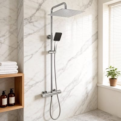 DERW Max Regendouche met Thermostaatkraan - RVS Doucheset - 12 inch Douchekop - 6 standen Handdouche - Regendoucheset - Inclusief thermostaatkraan - Waterbesparend - Chroom