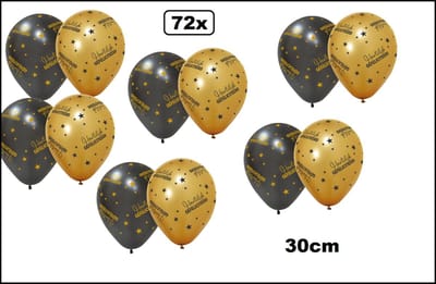 72x Luxe Ballonnen Hartelijk Gefeliciteerd metalic goud/zwart - Golden Celebrations - Verjaardag jubileum thema feest party