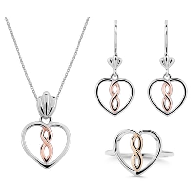 Orphelia 'Delilah' Dames 925 Zilveren Set: Halsketting + Oorbellen + Ring - Zilver/Roze SET-7475