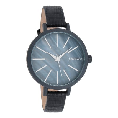 OOZOO Timepieces - Zwarte horloge met zwarte leren band - C8669