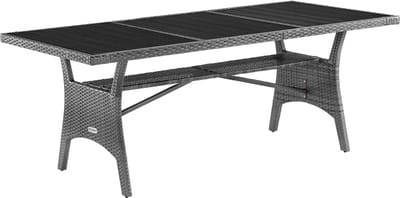 Tuintafel 190x90x74 cm Polyrotan Eettafel met WPC Tafelblad Houtlook voor 8 Personen Weerbestendig met Opbergplank – Modern Grijs – Bella
