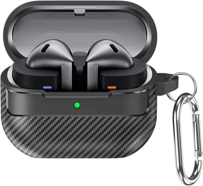 Geschikt voor Samsung Galaxy Buds 3 Pro/Buds 3 beschermhoes, zachte TPU schokbestendige beschermhoes, koolstofvezeltextuur met sleutelhanger, zwart