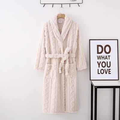 Hiver Chaud Polaire Corail Couple Long Peignoir Épais Flanelle Femmes Sexy Peignoir Vêtements de Nuit Amples Décontractés Vêtements d'Intérieur Vêtements de Détente L beige
