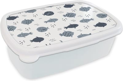Broodtrommel Wit - Lunchbox - Brooddoos - Patronen - Jongens - Vissen - Kinderen - 18x12x6 cm - Volwassenen