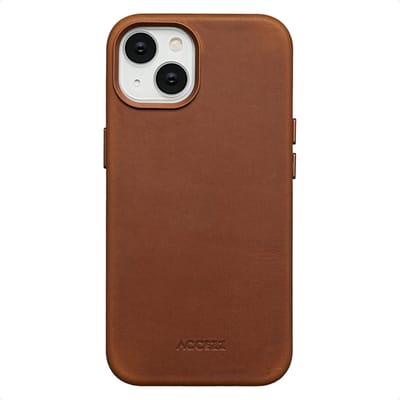 Accezz Hoesje - Geschikt voor iPhone 14 - Vintage Leather geschikt voor MagSafe Backcover - Tabacco Cognac