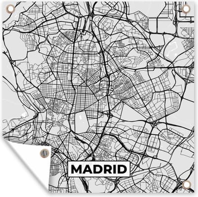 Tuin poster Madrid - Zwart Wit - Stadskaart - Plattegrond - Kaart - 200x200 cm - Tuindoek