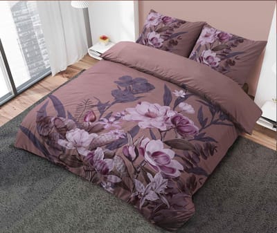 Dekbedovertrek Marlous Taupe 200x200/220 cm - Microvezel - Botanisch - 2 Kussenslopen - Met Drukknopen Instopstrook