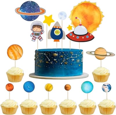 32 pieces space cake decoration, cupcake toppers, astronauts, cake decoration, spaceship, rockets, planet, galaxy - ShopVlot