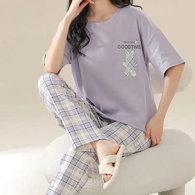 Ensemble de pyjama d'été pour femme en coton à manches courtes, vêtements de nuit pour fille XL gray