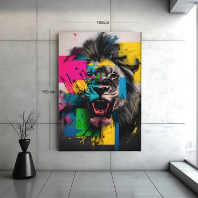 Canvas Schilderij Leeuw - Dieren - Kleurrijk - Portret - 60x40x2 cm