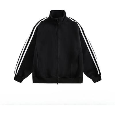 Sweatshirt Cardigan à Trois Rayures Homme Coupe Ample Décontracté Col Montant Veste Manteau Top Sport Couple XXL black