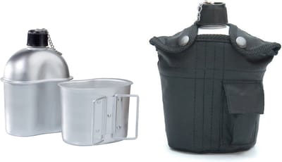 AB US aluminium veldfles 1L met beker en hoes, zwart