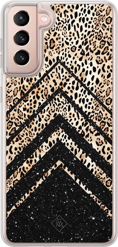 Casimoda® hoesje - Geschikt voor Samsung Galaxy S21 Plus - Chevron Luipaard - 2-in-1 case - Schokbestendig - Luipaardprint - Verhoogde randen - Bruin/beige, Transparant
