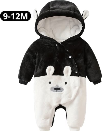 Livano Romper - Berenpakje Baby - Winterpak - Onesie - Teddy - Pakje - Jongen - Meisje - 9-12 Maanden - Zwart