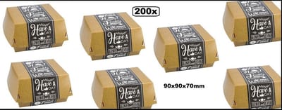 200x Kartonnen hamburger bakje Fresh 90x90x70mm