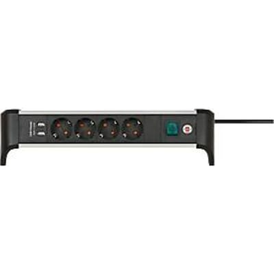 Brennenstuhl Alu-Office-Line 4-voudige contactdooslijst, met USB-oplaadfunctie, 45° opstelling, aluminium, 1,8 m kabel, L 390 x B 90 x D 105 mm, zwart/zilver
