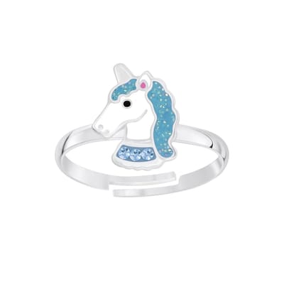 WeLoveSilver - zilveren kinderring - eenhoorn - blauw - 925 zilver