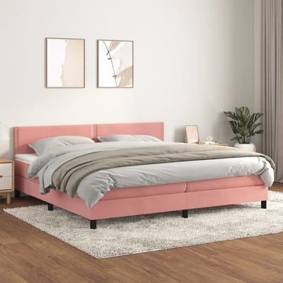 vidaXL - Boxspring - met - matras - fluweel - roze - 200x200 - cm