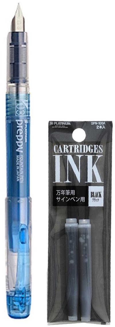 Platinum - Preppy Fountain pen Japan - Fine - 0,3 - BLAUW - vullingen Zwart