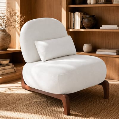 Fauteuil - Relaxstoel - Comfortabele TV-stoel - Leesstoel - Ergonomische stoel - Massief houten stoelpoten - Zachte stof - Inclusief zitkussen - Geschikt voor de woonkamer, slaapkame - Wit