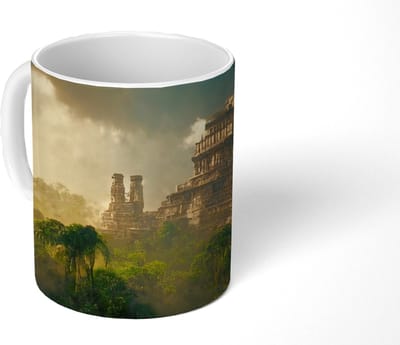 Mok - Koffiemok - Tempel - Jungle - wolken - Lucht - Natuur - Mokken - 350 ML - Beker - Koffiemokken - Theemok
