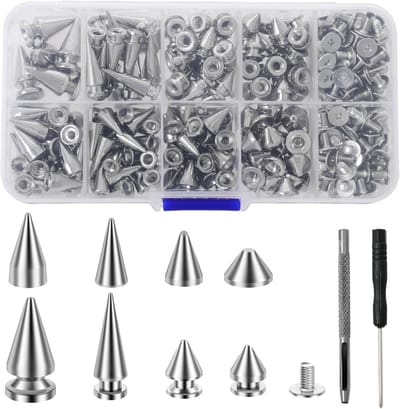 359-delige punk spikes en studs kit - zinklegering - zilveren kegelvormige spikes en klinknagels - 8 maten - metalen leren spikes - assortimentskit, kleding stud decoratie kit voor kleding, jas en schoenen | Cyslmuk®
