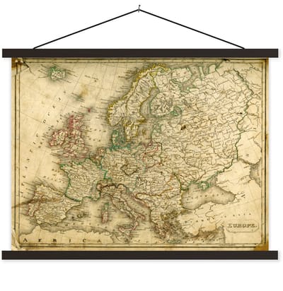 Schoolplaat - Textielposter - Groezelige wereldkaart van Europa - 120x90 cm - Textiel poster