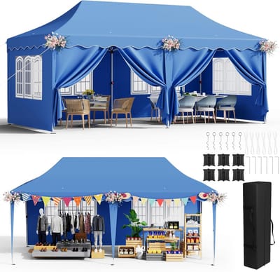 Vouwpaviljoen - Feesttent Tuinpaviljoen - Buitenfeesten Evenementen - Waterdicht UV-bestendig - 3 x 6 meter - Blauw