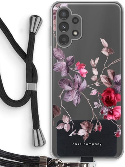 Case Company® - Hoesje met koord geschikt voor Samsung Galaxy A13 4G hoesje met Koord - Mooie bloemen - Telefoonhoesje met Zwart Koord - Bescherming aan alle Kanten en Over de Schermrand